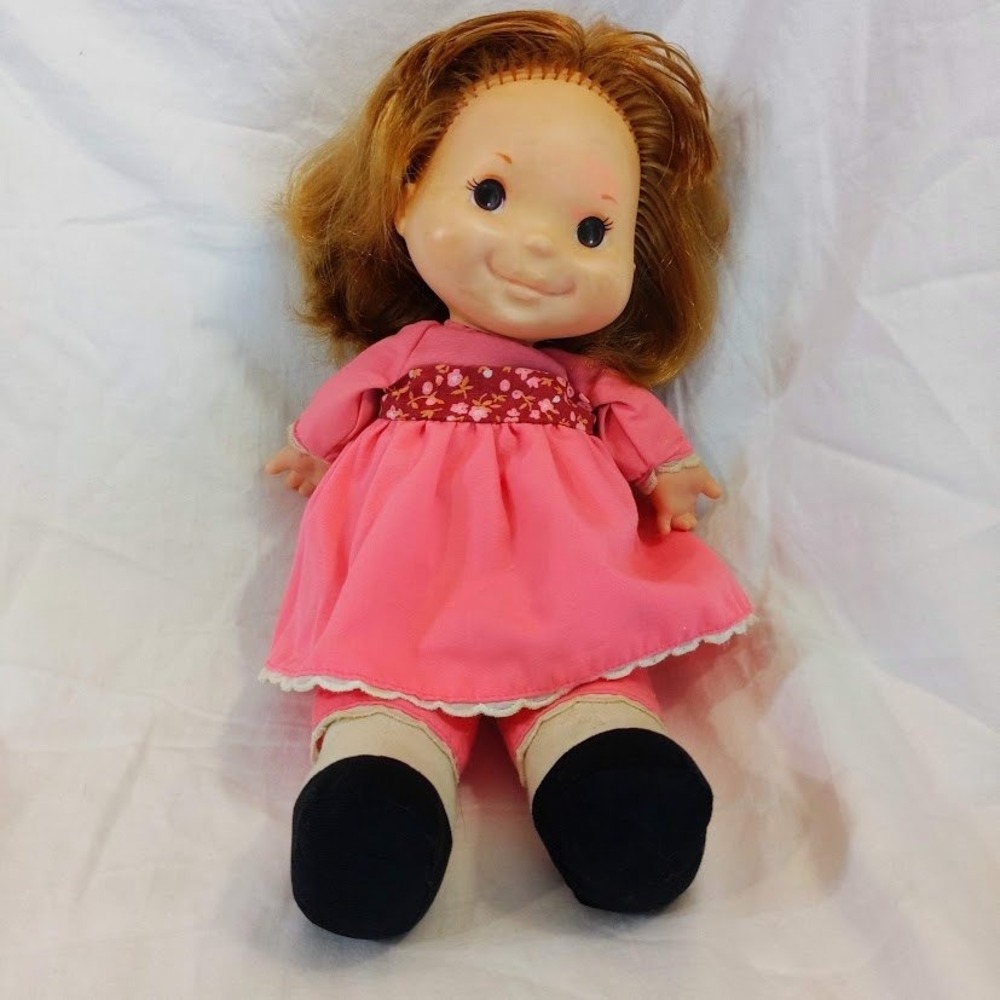 Vintage 1973 Fisher Price Natalie LapsItter Doll #202 Pink Cloth Vinyl 13"